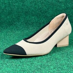 Vivaia Beige Black Pointed Toe Low Block Heels Womens 8 EU 39 Sustainable Knit